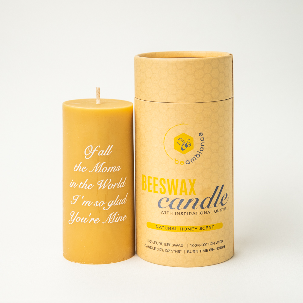 Beeswax Candle with Inspirational Quote: of All The Moms in The World I'm So Glad You're Mine